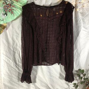 Sheer burgundy lace blouse